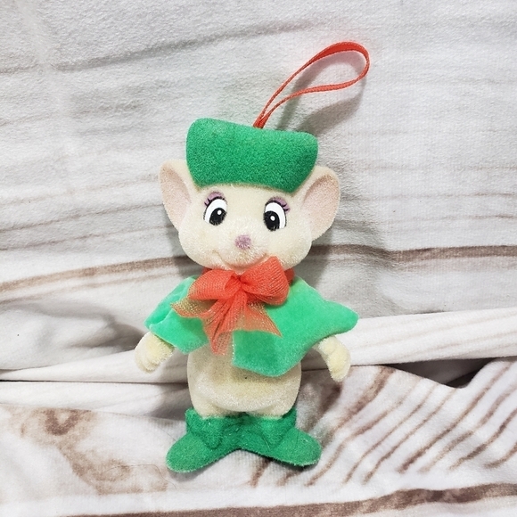 Vintage Disney Miss Bianca Rescuers Flocked 4" Ornament Hanging Gray Green Red - Picture 1 of 6